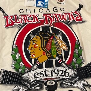 VTG Starter Black Hawks Old Timers Tee Cream XL NWT Made USA 1992 cotton